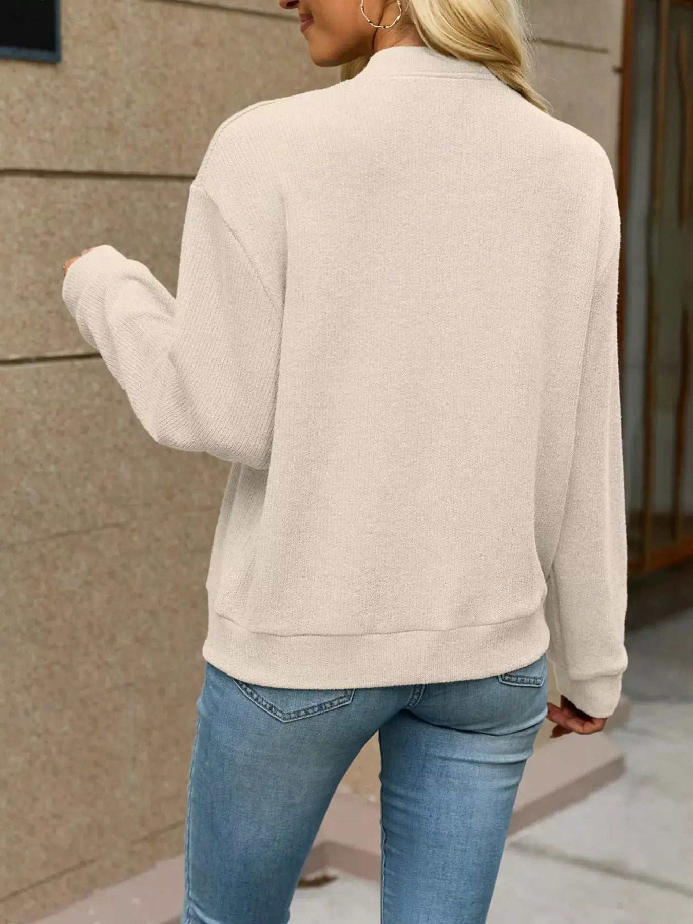 Zip-Up Dropped Shoulder Top by Trendsi