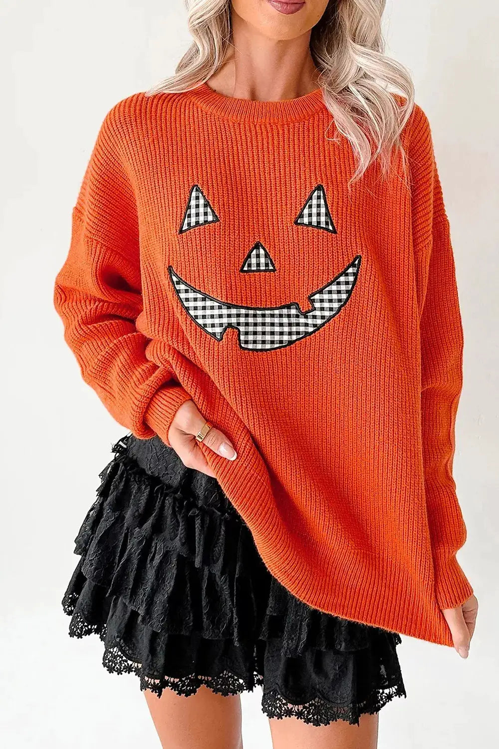 Drop Shoulder Long Sleeve Round Neck Halloween Sweater by Trendsi
