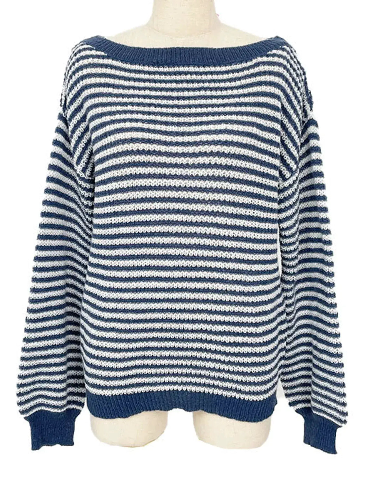 Striped Knit Boat Neck Sweater by Trendsi