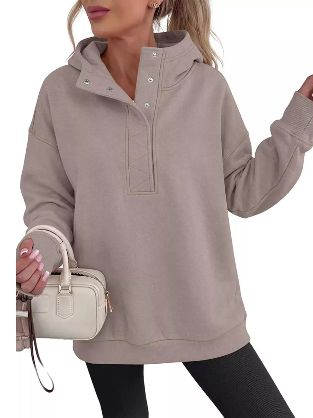 Half Snap Dropped Shoulder Hoodie by Trendsi