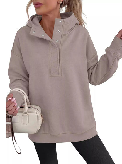 Half Snap Dropped Shoulder Hoodie by Trendsi