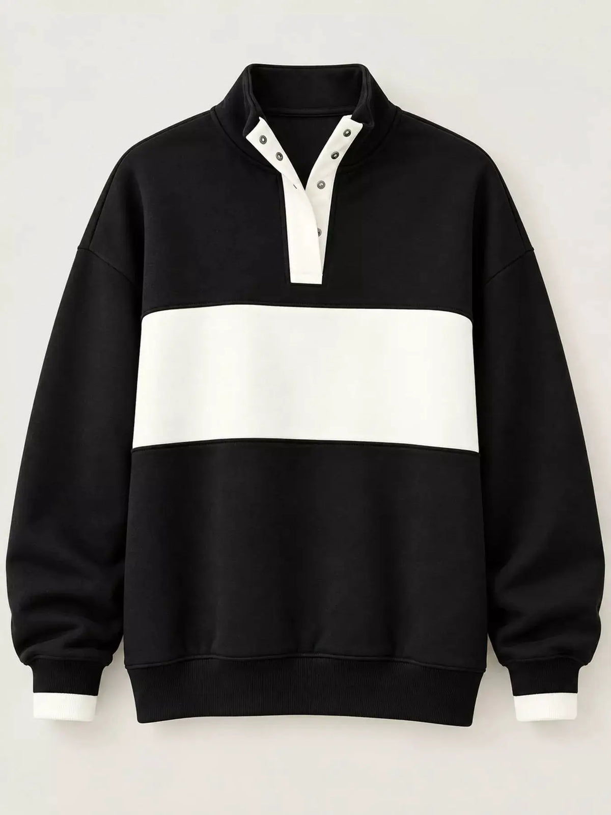 Full Size Color Block Snap-Button Sweatshirt Plus Size by Trendsi