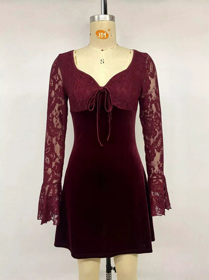 Lace Flare Sleeve Mini Dress by Trendsi