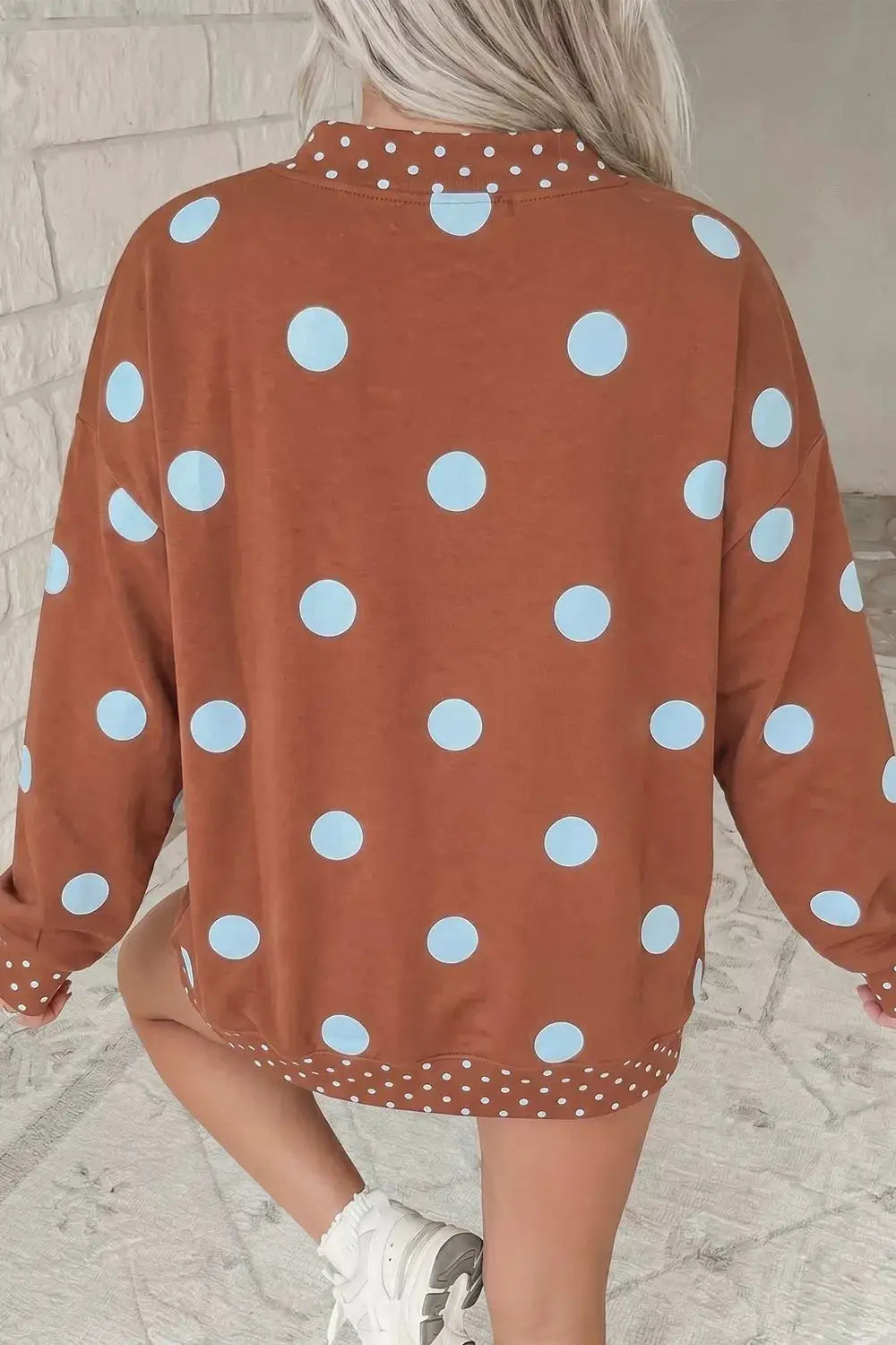 Polka Dot Dropped Shoulder Sweatshirt by Trendsi