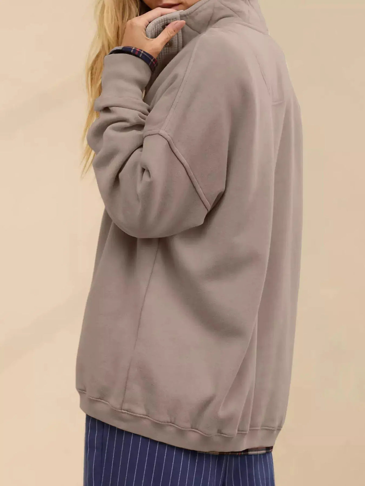 Half Snap Dropped Shoulder Sweatshirt by Trendsi