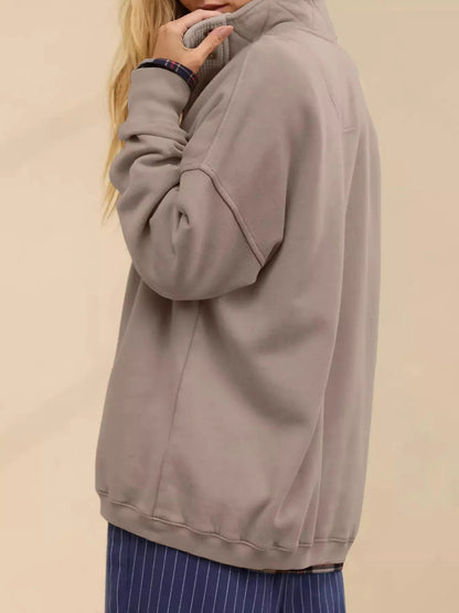 Half Snap Dropped Shoulder Sweatshirt by Trendsi