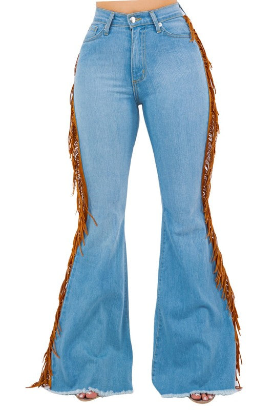 Fringe Bell Bottom Jean in Light Wash- Inseam 30