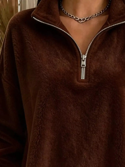 Full Size Quarter-Zip Fleece Sweatshirt Plus Size by Trendsi
