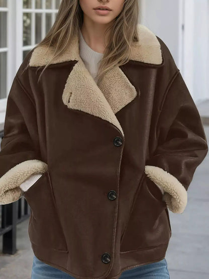 Sherpa Lined Button Down Outerwear by Trendsi