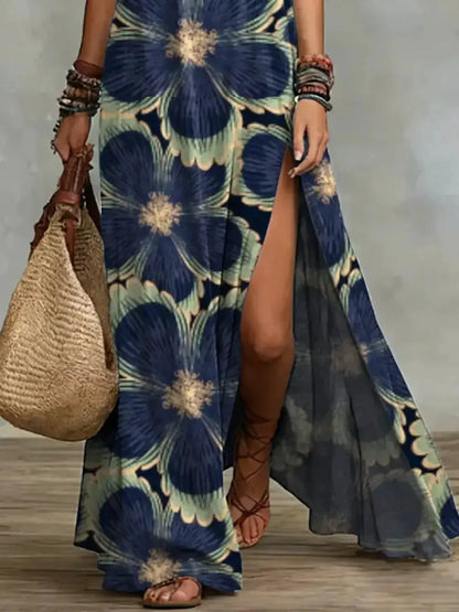 Slit Printed Sleeveless Maxi Dress by Trendsi
