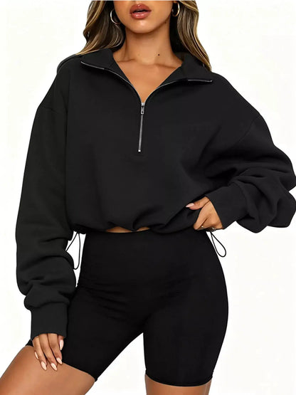 Half Zip Drawstring Hem Sweatshirt by Trendsi