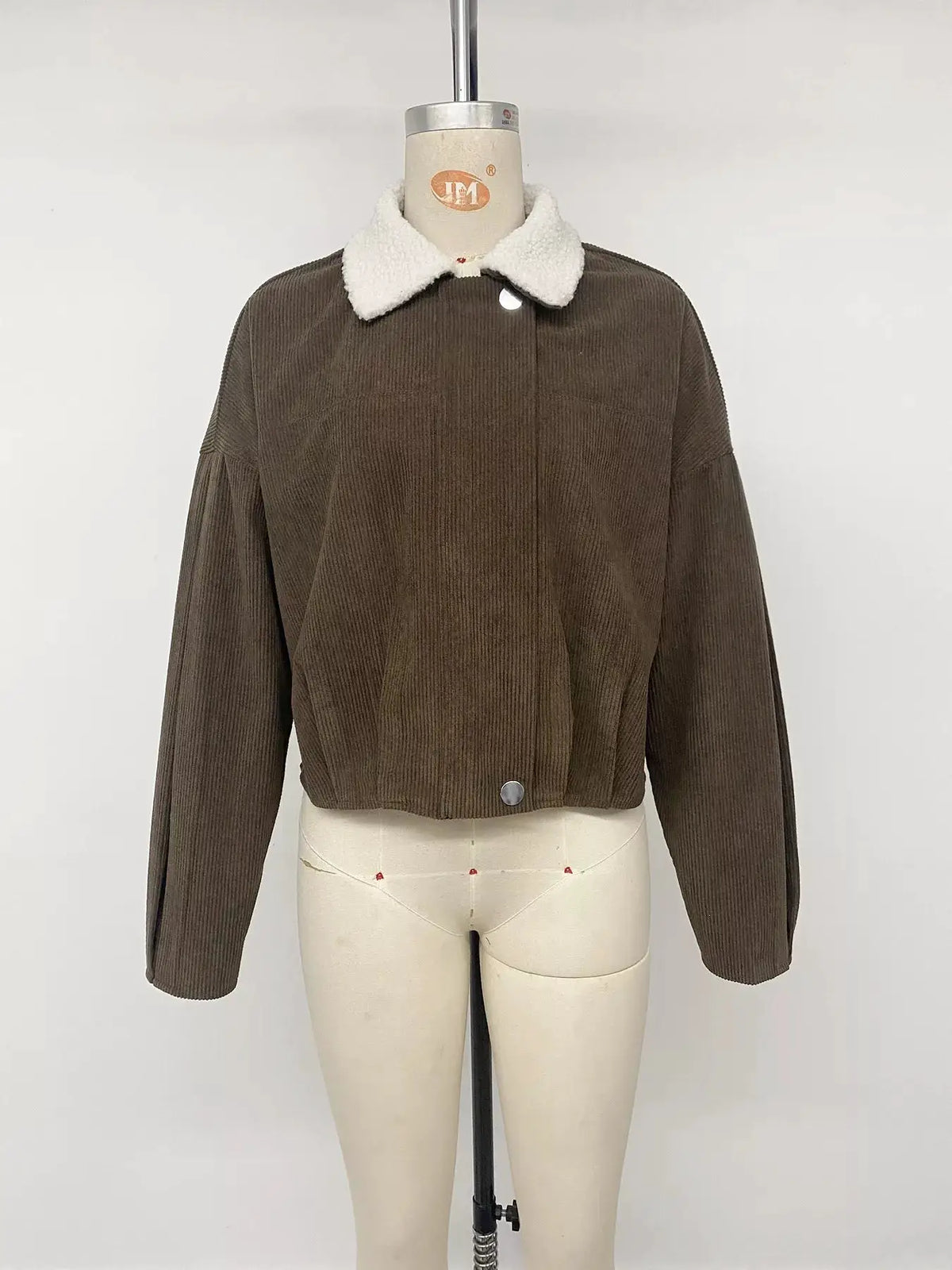 Contrast Sherpa Collar Corduroy Zip Up Jacket by Trendsi