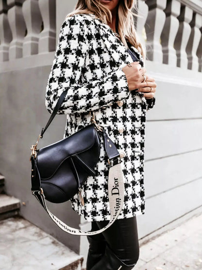 Plaid Tweed Double-Breasted Coat by Trendsi