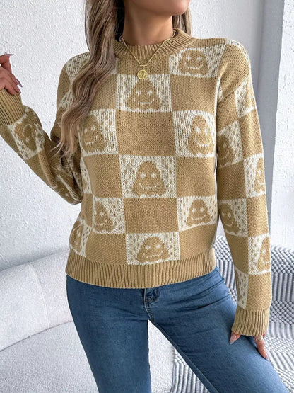 Checkerboard Halloween Graphic Sweater by Trendsi