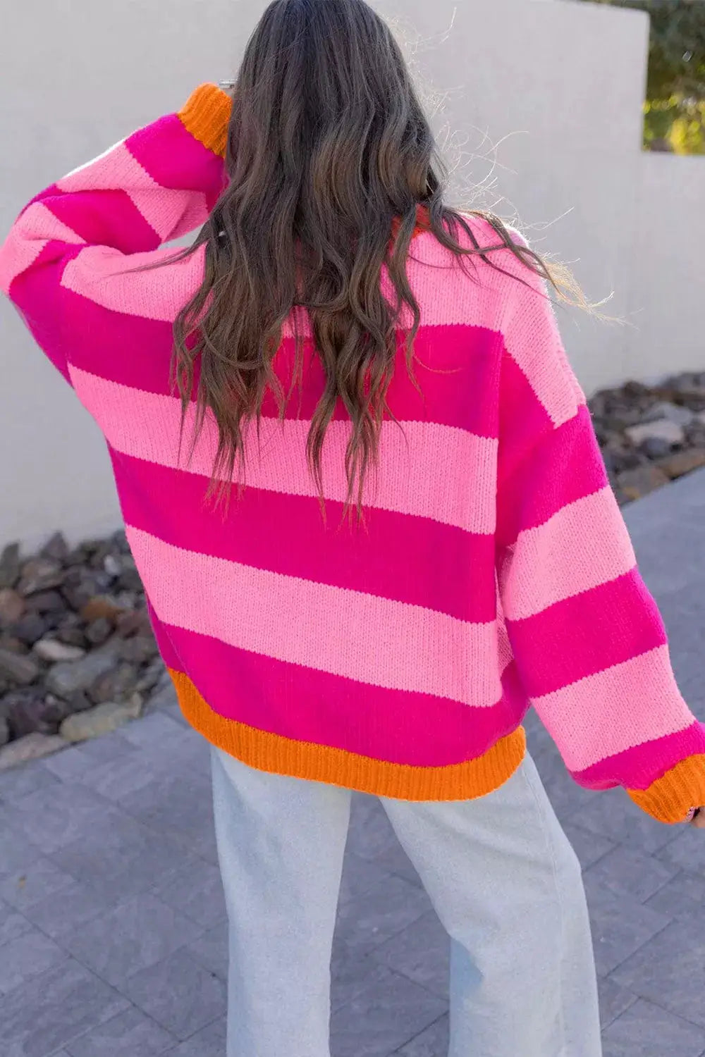 Color-Block Striped Dropped Shoulder Sweater by Trendsi