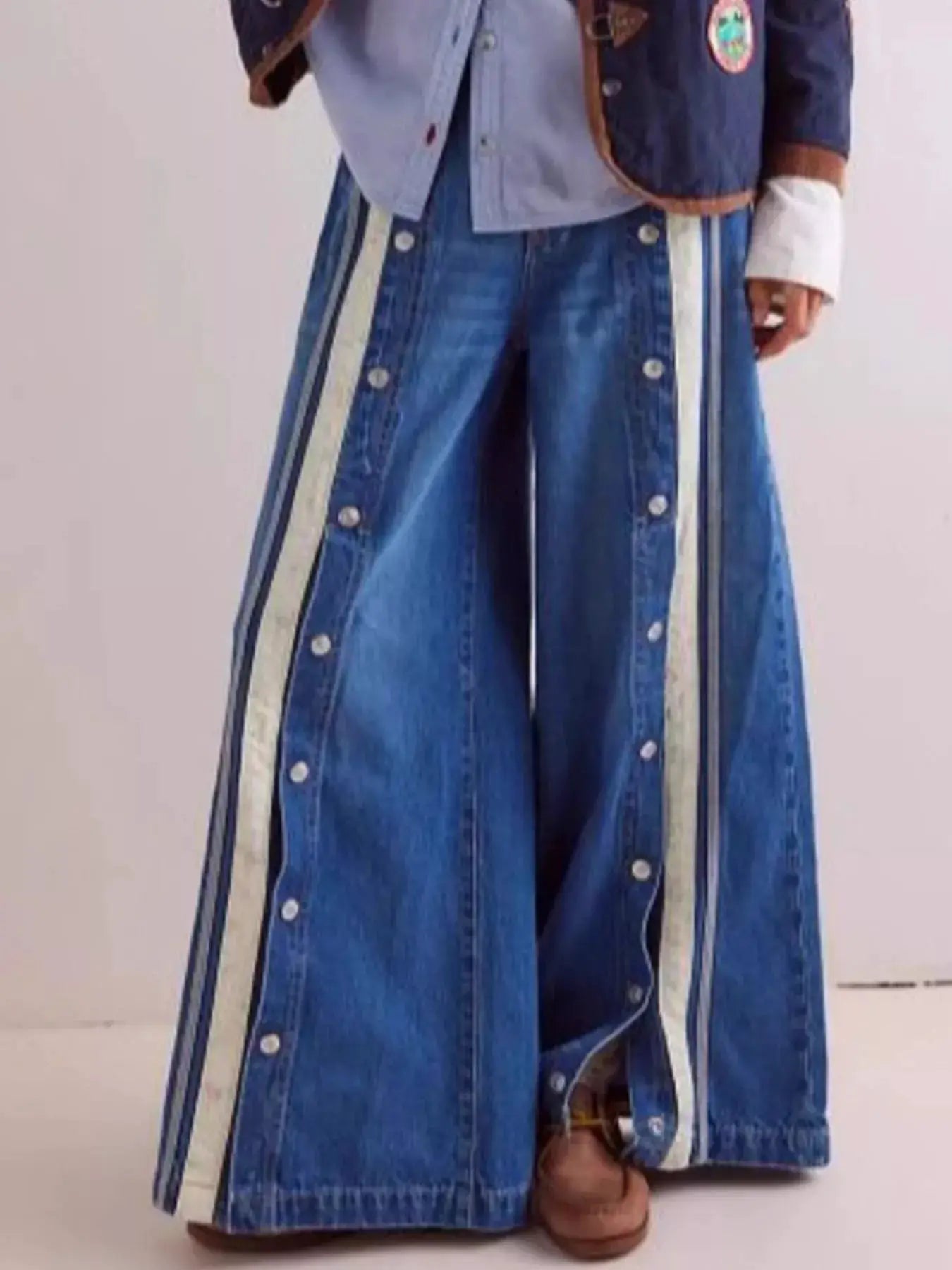 Wide-Leg Side Snap Button Jeans by Trendsi