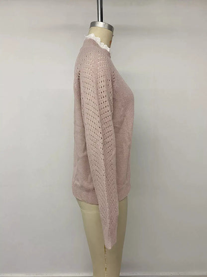 Openwork Mock Neck Sweater by Trendsi