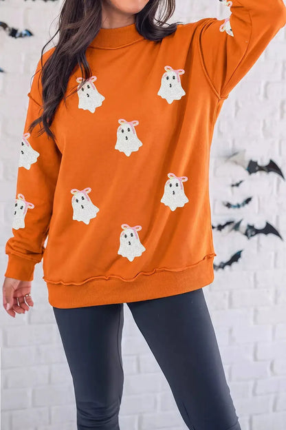 Sequin Ghost Exposed Seam Mock Neck Sweatshirt by Trendsi