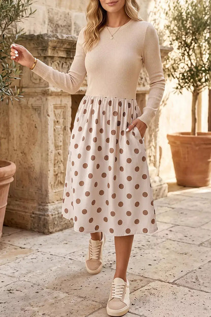 Polka Dot Midi Long Sleeve Dress by Trendsi
