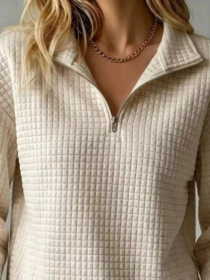 Waffle Knit Quarter-Zip Sweatshirt by Trendsi