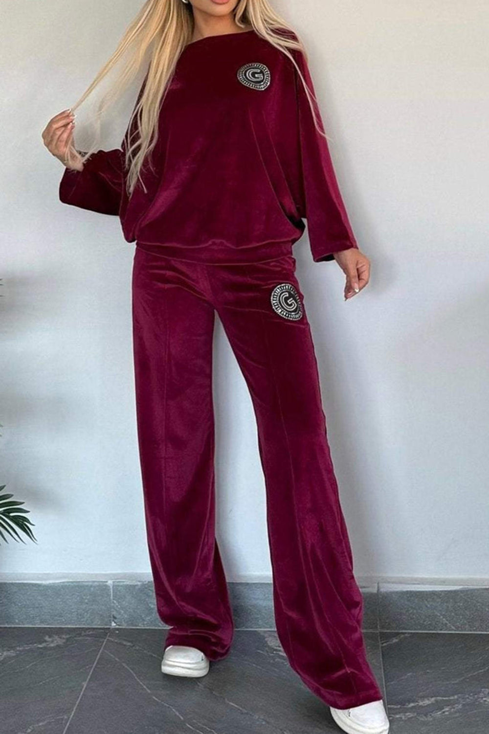 Full Size Boat Neck Long Sleeve Top and Pants Set