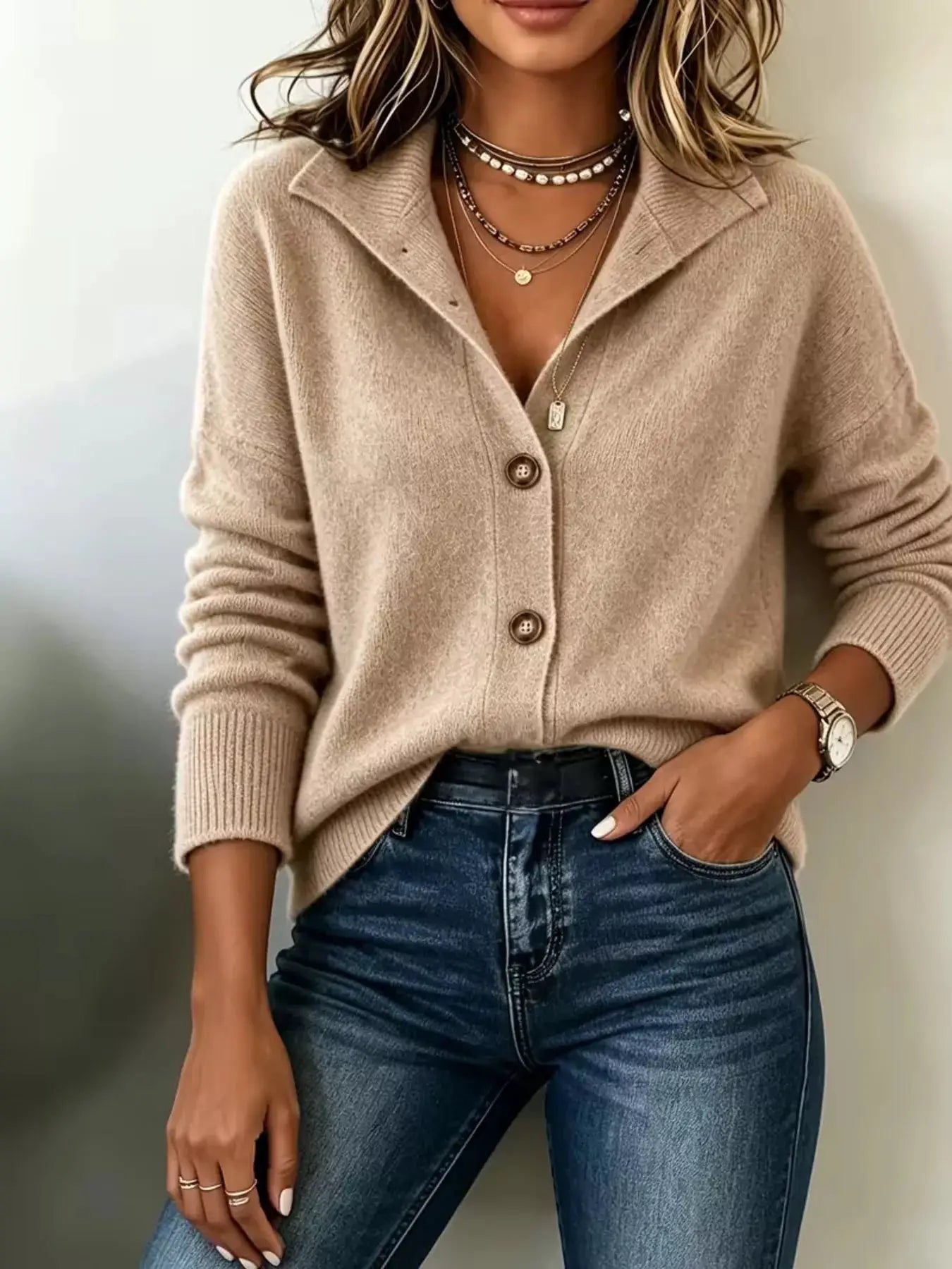 Button-Down Knit Cardigan by Trendsi