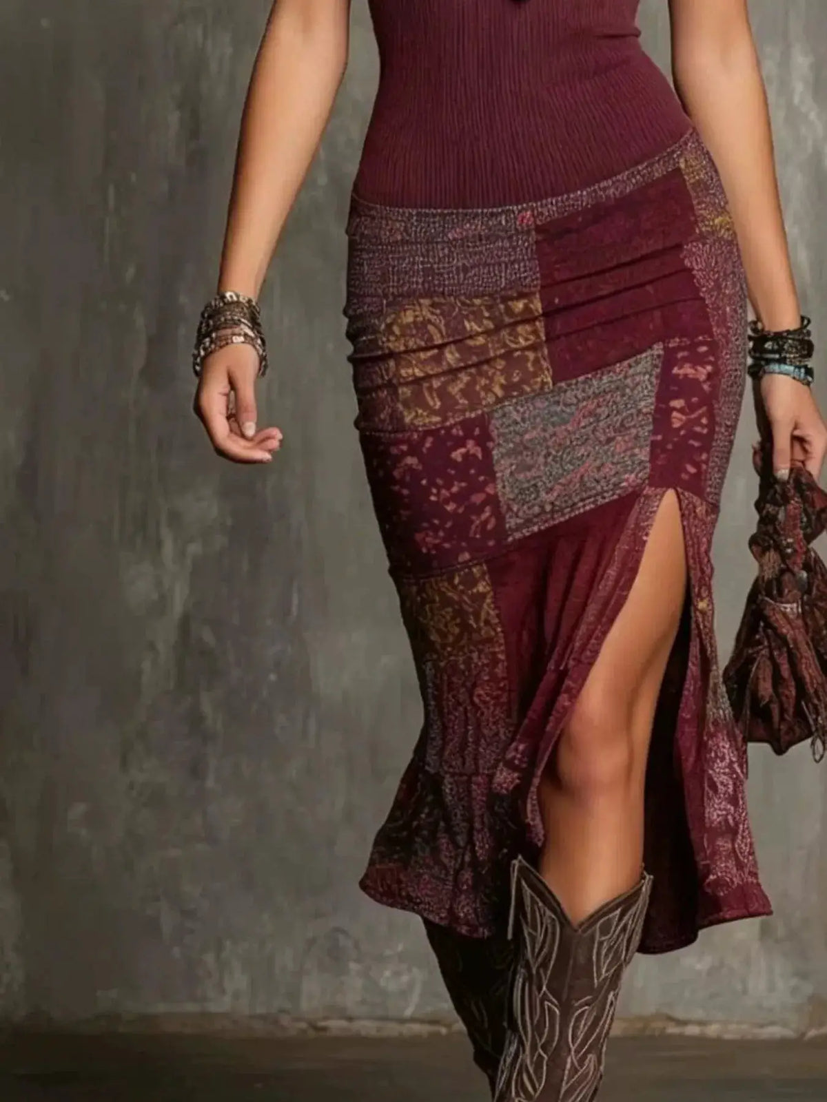 Slit Printed Sleeveless Midi Dress by Trendsi