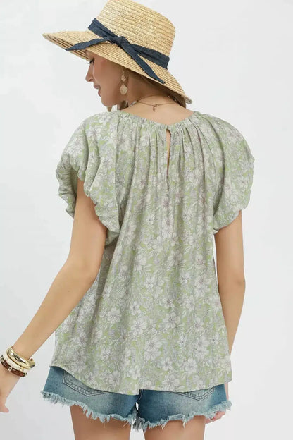 Umgee Floral Puff Sleeve Blouse by Trendsi