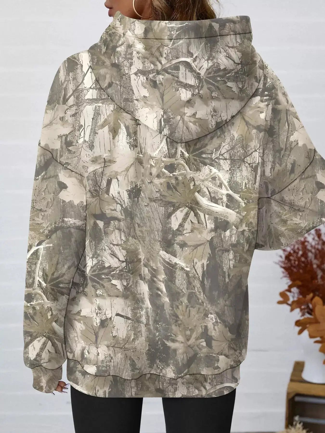 Printed Kangaroo Pocket Oversized Hoodie by Trendsi