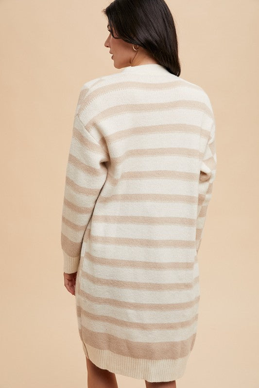 Annie Wear Checkered & Striped Open Front Long Sleeve Cardigan