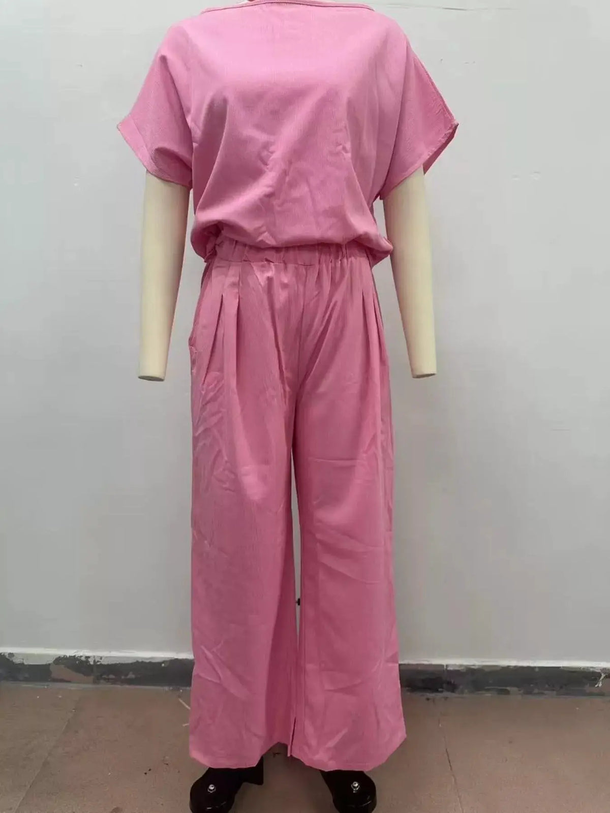 Full Size Solid Color Top and Wide-Leg Pants Set Plus Size by Trendsi