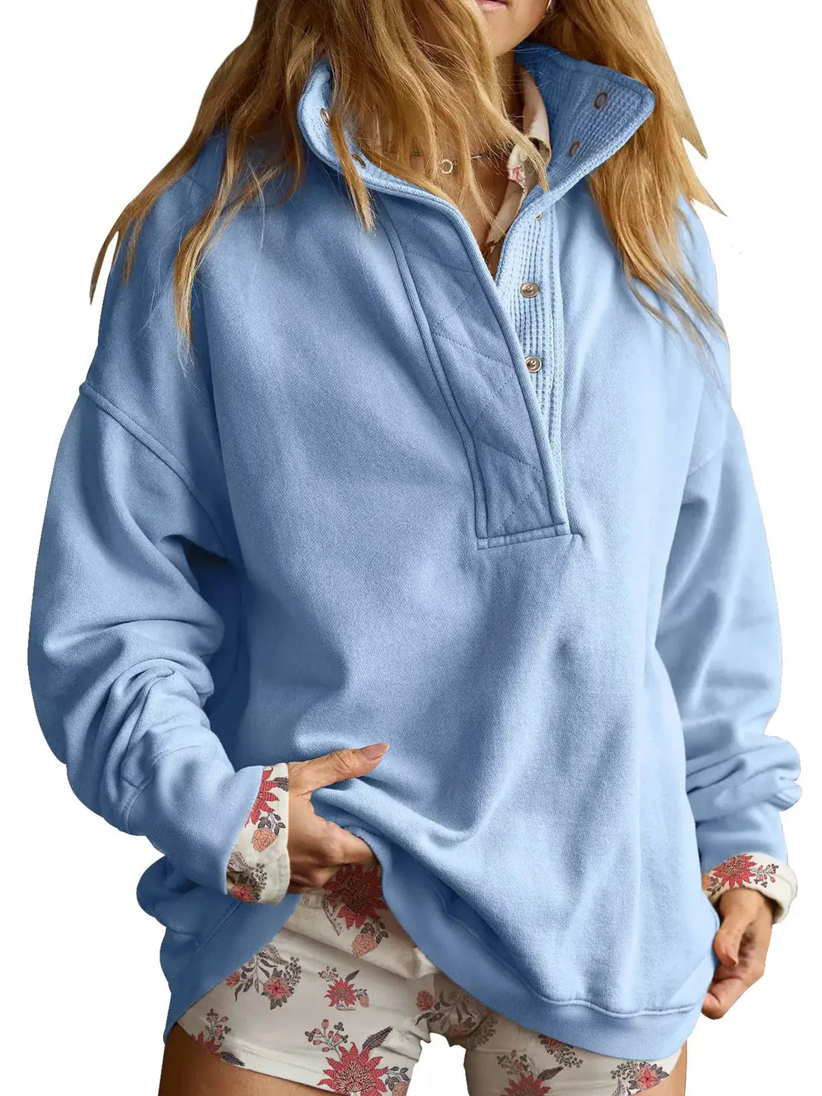 Half Snap Dropped Shoulder Sweatshirt by Trendsi