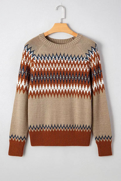 Geometric Pattern Long Sleeve Sweater by Trendsi