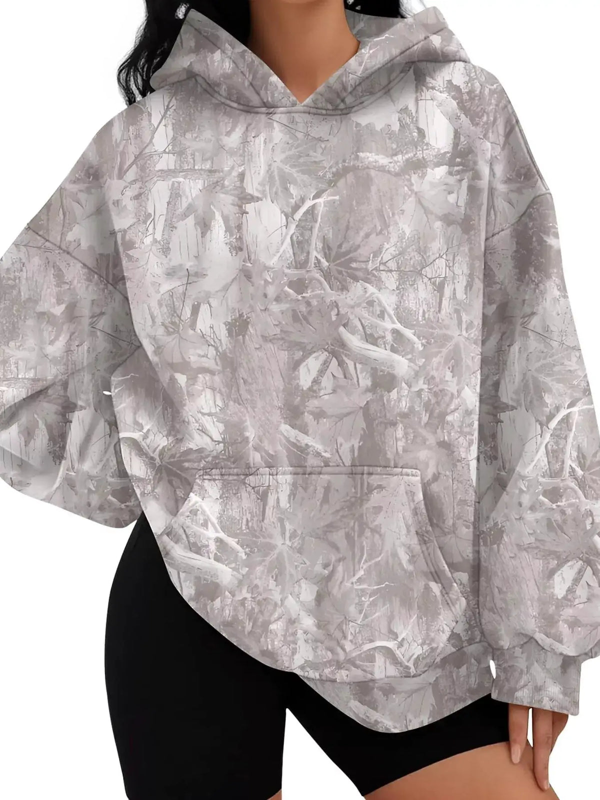 Printed Kangaroo Pocket Oversized Hoodie by Trendsi