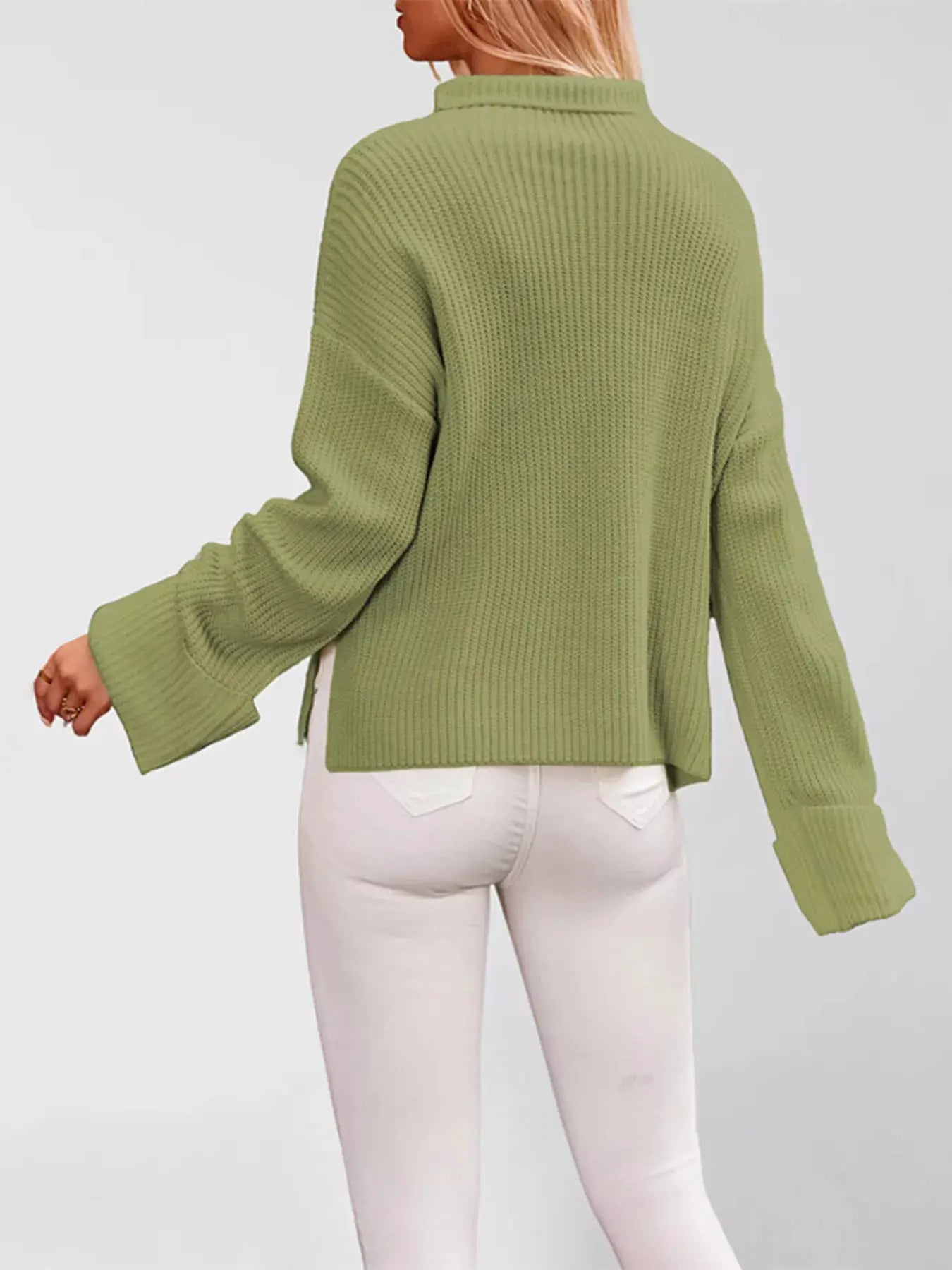 Mock Neck Dropped Shoulder Sweater by Trendsi