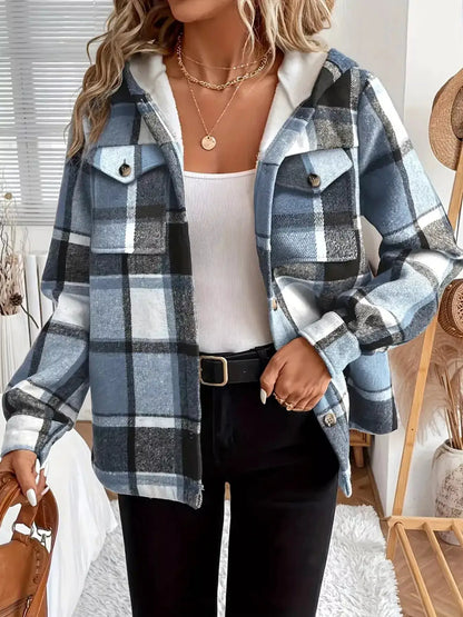 Fleece-Lined Plaid Button Up Shacket by Trendsi