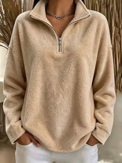Full Size Quarter-Zip Fleece Sweatshirt Plus Size by Trendsi