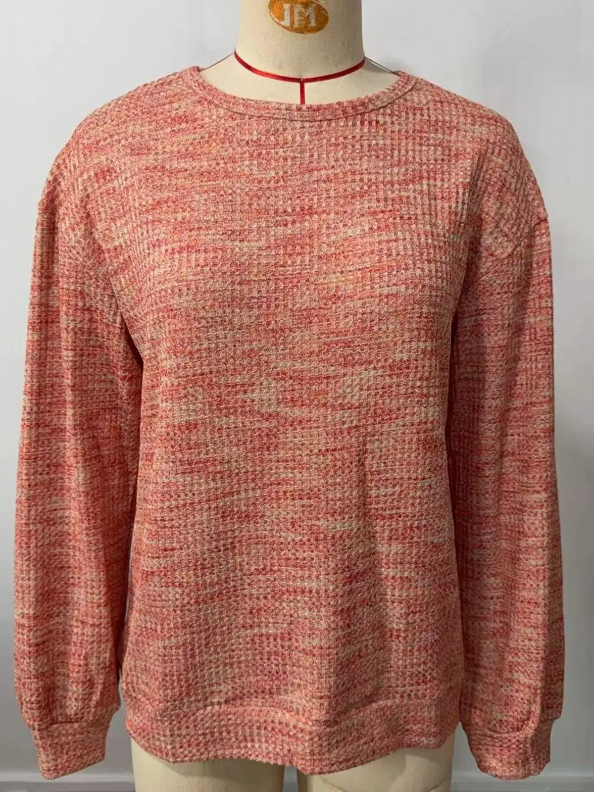 Space-Dyed Long Sleeve Waffle-Knit Top by Trendsi