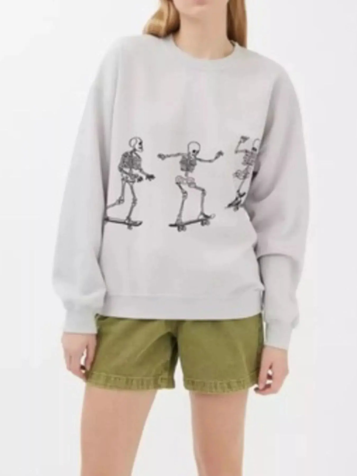 Skeleton Graphic Round Neck Sweatshirt by Trendsi