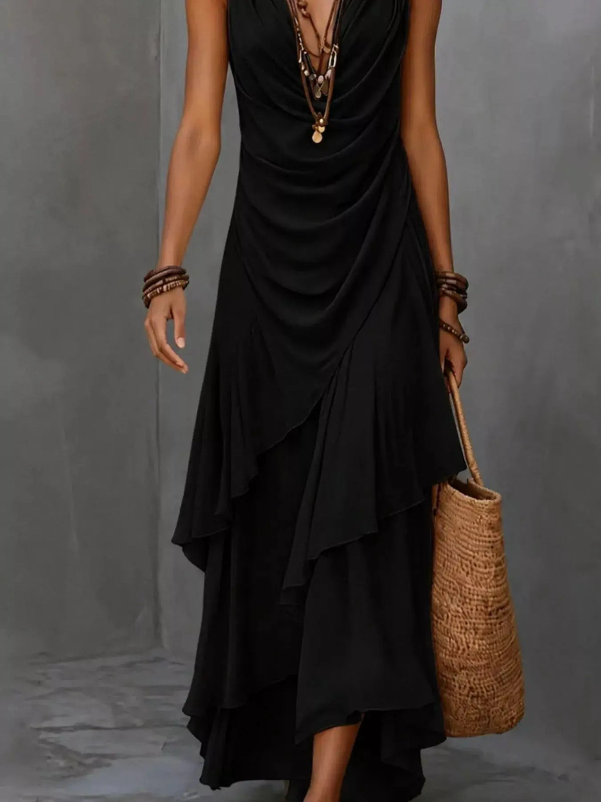 Sleeveless Layered Ruffle Hem Maxi Dress by Trendsi