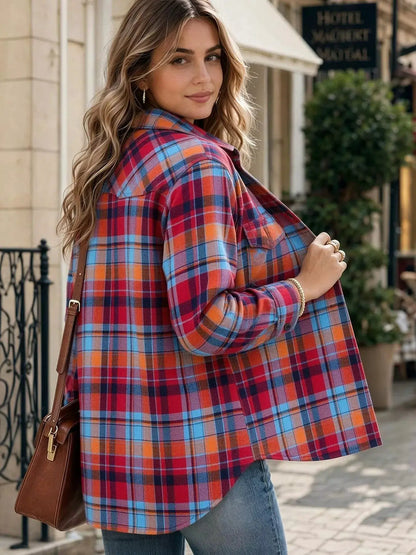 Casual Plaid Button-Down Shirt by Trendsi