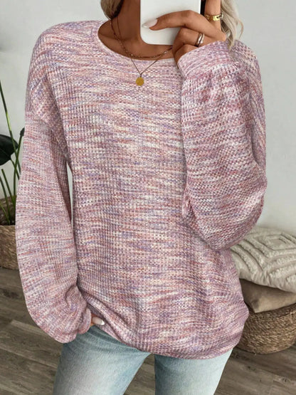 Space-Dyed Long Sleeve Waffle-Knit Top by Trendsi