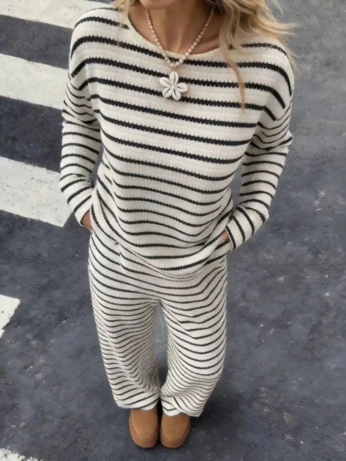 Striped Relaxed Fit Top and Pants Set by Trendsi