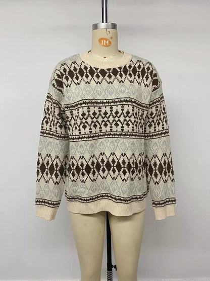 Fair Isle Pattern Crew Neck Long Sleeve Sweater - Bitsy Gypsy Boutique