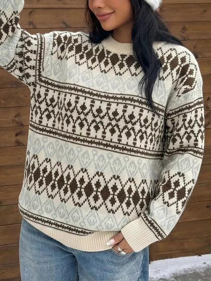 Fair Isle Pattern Crew Neck Long Sleeve Sweater - Bitsy Gypsy Boutique
