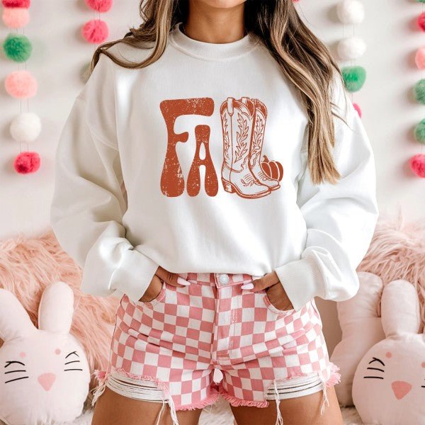 Fall Boots Graphic Crewneck Sweatshirt - Bitsy Gypsy Boutique
