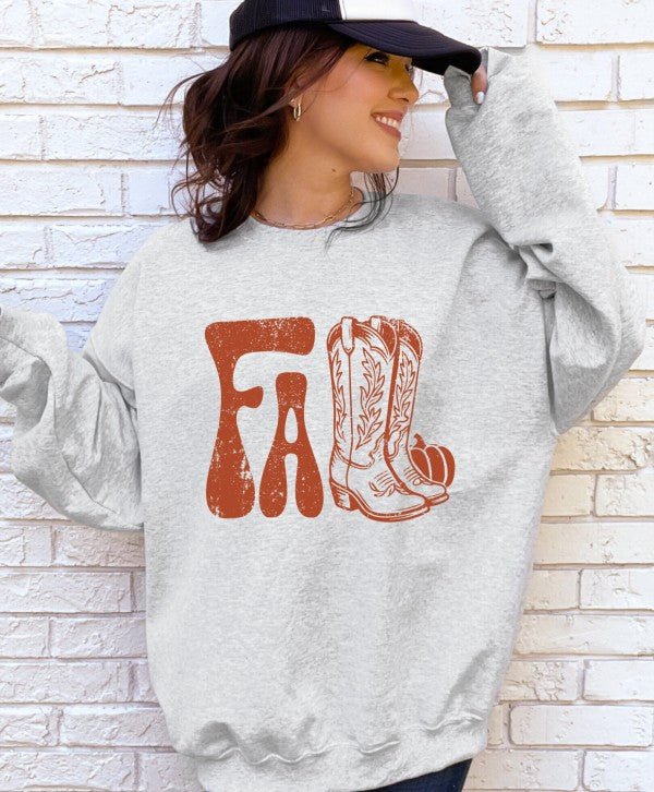 Fall Boots Graphic Crewneck Sweatshirt - Bitsy Gypsy Boutique