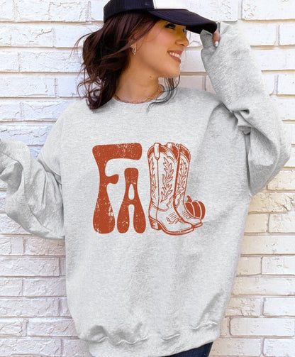 Fall Boots Graphic Crewneck Sweatshirt - Bitsy Gypsy Boutique