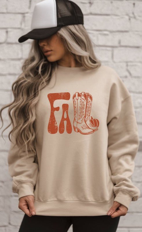 Fall Boots Graphic Crewneck Sweatshirt - Bitsy Gypsy Boutique