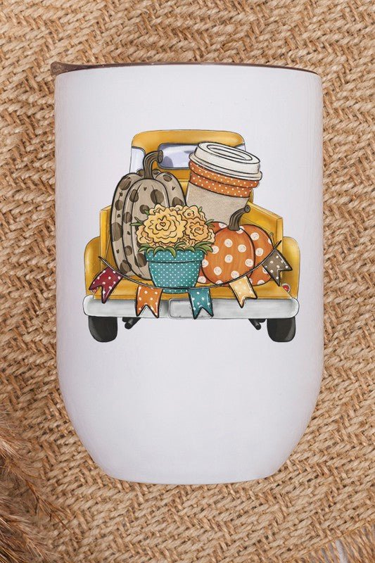 Fall Decor Yellow Festive Truck Wine Cup - Bitsy Gypsy Boutique